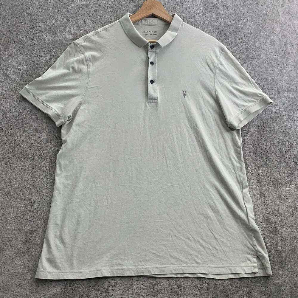 AllSaints Shirt Mens XXL Vidal Polo Organic Cotton Ram Skull Casual Preppy Beige